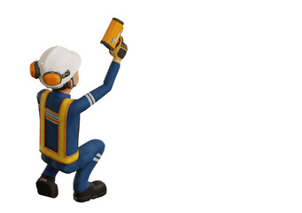 Industrial worker is measuring the temperature with the pyrometer