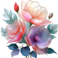 Watercolor Floral PNG Bundle, Transparent Flower Clipart, Digital Flowers for Sublimation, Stickers, Scrapbooking, Invites