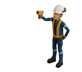 Industrial worker is measuring the temperature with the pyrometer