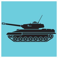Fototapeta premium Silhouette illustration of a black tank on a vibrant teal background simple modern artwork.
