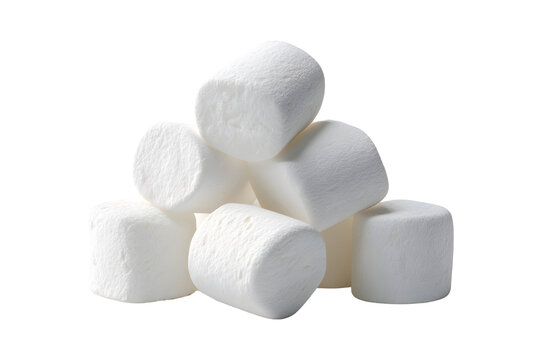 Stack of soft and fluffy marshmallows isolated on a clean transparent background