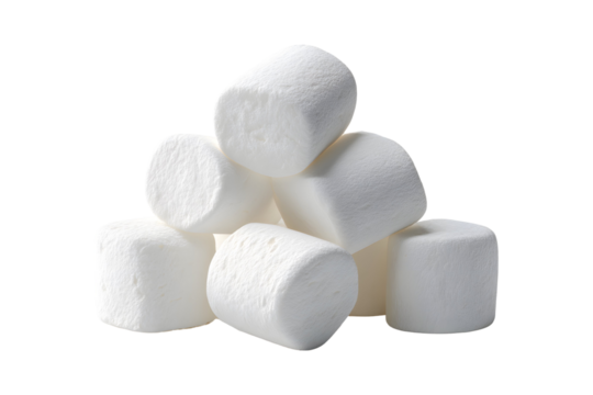 Stack of soft and fluffy marshmallows isolated on a clean transparent background