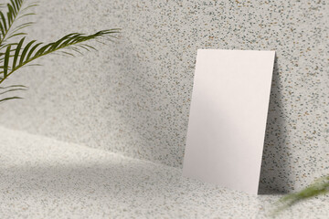 Empty Flyer Mockup with Leaf Shadows and Terrazzo Floor