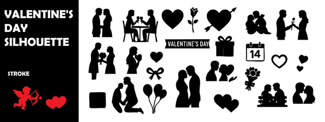 Valentine's Day Silhouette Vector Set – Romantic Couple and Love Celebration Illustrations