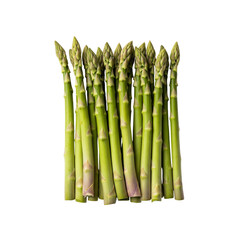 Asparagus spears arranged neatly on a white background, slightly textured surface