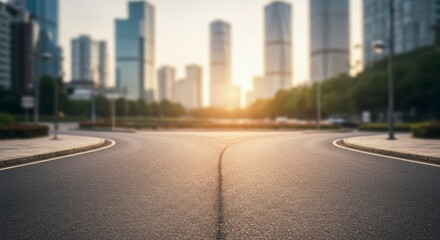 Urban road intersection at dawn