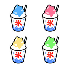 カラフルなかき氷セット（手描き風）｜Colorful shaved ice set – Japanese summer dessert カラフルなかき氷セット（手描き風）｜Colorful shaved ice set – Japanese summer dessert