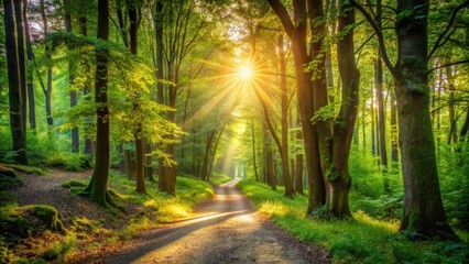 Fototapeta premium forest pathway with sunlight filtering through trees