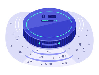 Robot Vacuum Cleaner Detects Dust and Dirt on Floor by Sensors for Robotic Technology Concept Illustration
