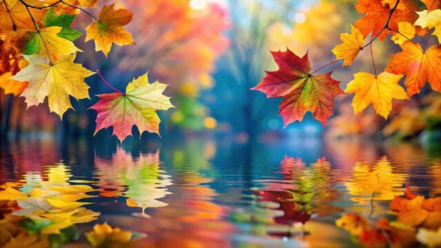 Fall foliage with leaves floating in water