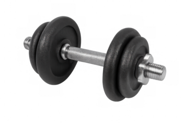 Adjustable dumbbell displaying weight plates, representing fitness training with professional gym equipment on clean transparent backdrop