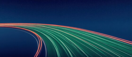 Highway lights streak across a dark night sky