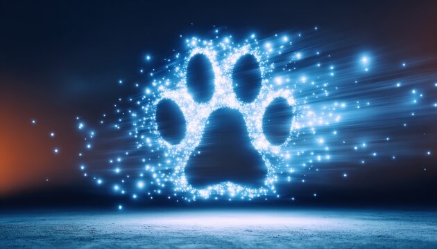Glowing paw print graphic on dark background (1) - Powered by Adobe