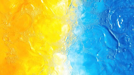 Abstract design of contrasting yellow and blue colors with water droplets.