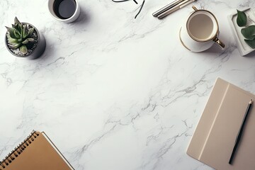 Detailed Image of Desk Items Composition on Marble Table