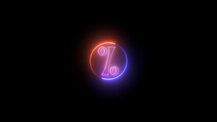 Glowing Percentage Sign with Neon Circle Orange and Blue Lights on a Dark Background percentage