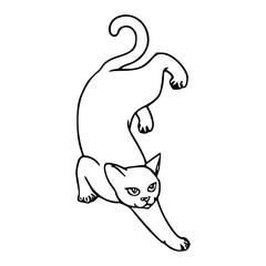 stretching cat yoga pose line art