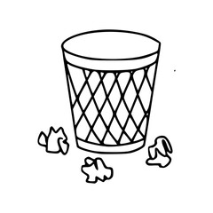 trash can with crumpled papers