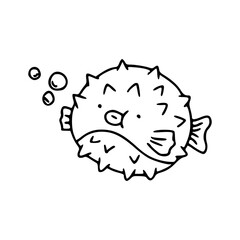 cute puffer fish outline with bubbles