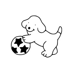 happy dog and soccer ball outline