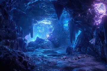 Flawless Image of Mysterious Glowing Cave with Strange Formations