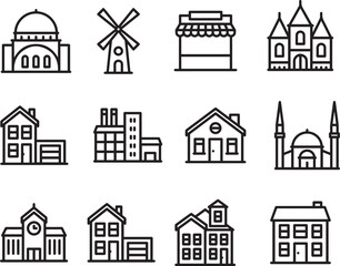 Modern House with Garage Icon Vector packs linear buildings Icon
