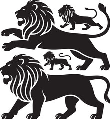 Vector Graphic Pack of Dominant Lion Poses – Fierce and Majestic Symbols