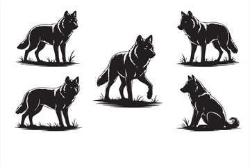 Clean Wolf Profile Silhouettes in Black – Minimal Nature-Inspired Vector Collection