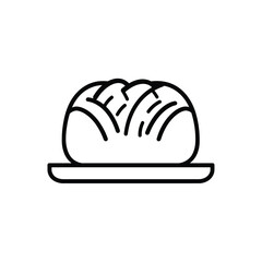 Freshly Baked Bread Loaf on Plate, Black and White Line Art Illustration
