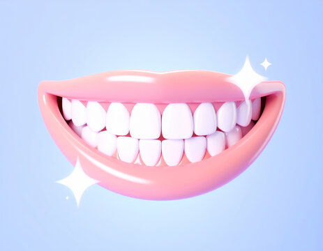 Healthy glowing smile white teeth 3D rendering illustration clean shiny dental oral care happiness bright background
