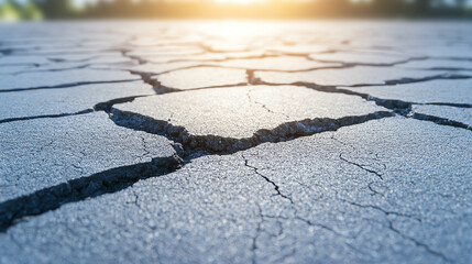 Obraz premium A close-up of cracked ground highlighting the impact of drought and climate change on the environment, showcasing the earth's vulnerability.