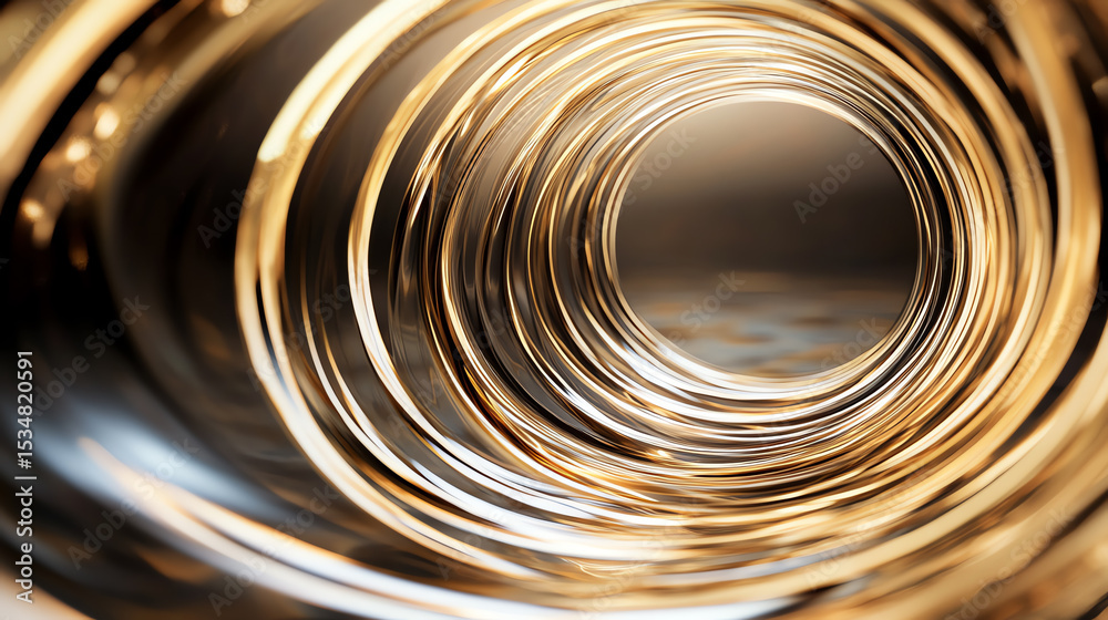 Poster a close-up view of intricate metallic rings creating a mesmerizing spiral effect, ideal for modern g