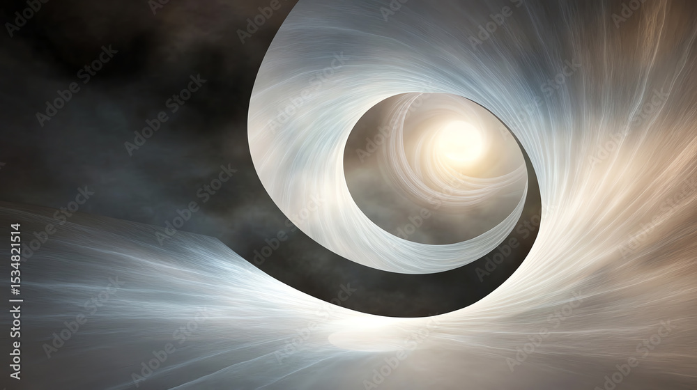 Poster a mesmerizing abstract swirl of light and dark, depicting a journey through a cosmic tunnel of swirl
