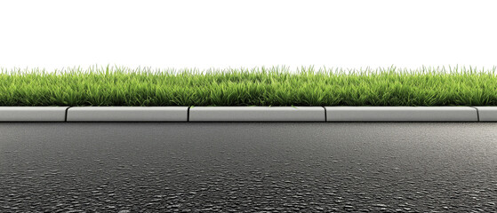 Obraz na płótnie Canvas Green grass growing next to concrete curb and asphalt pavement, isolated on transparent background