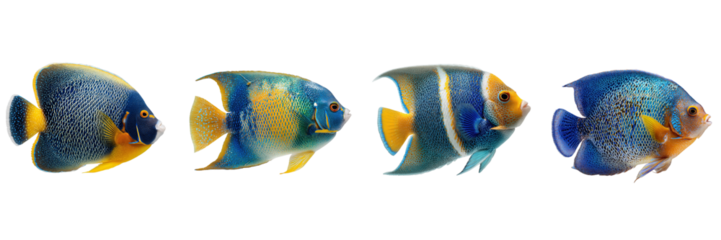 Set of  Angelfish isolated on a transparent background