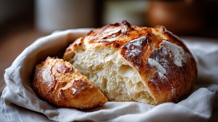 Freshly Baked Artisan Bread with Crusty Exterior and Soft Interior