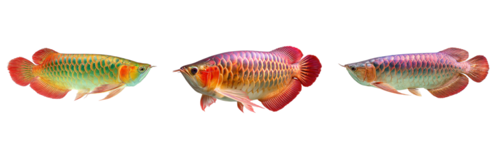 Set of Arowana fish isolated on a transparent background