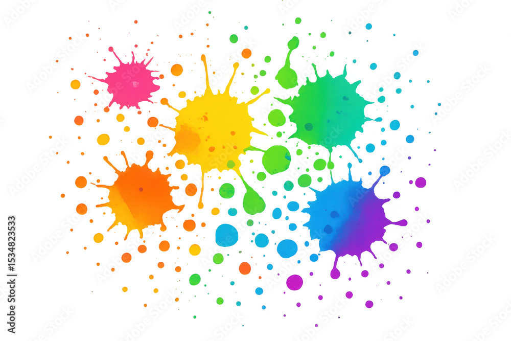 Poster colorful splashes exploding with rainbow hues on a transparent background, creating a vibrant and dy