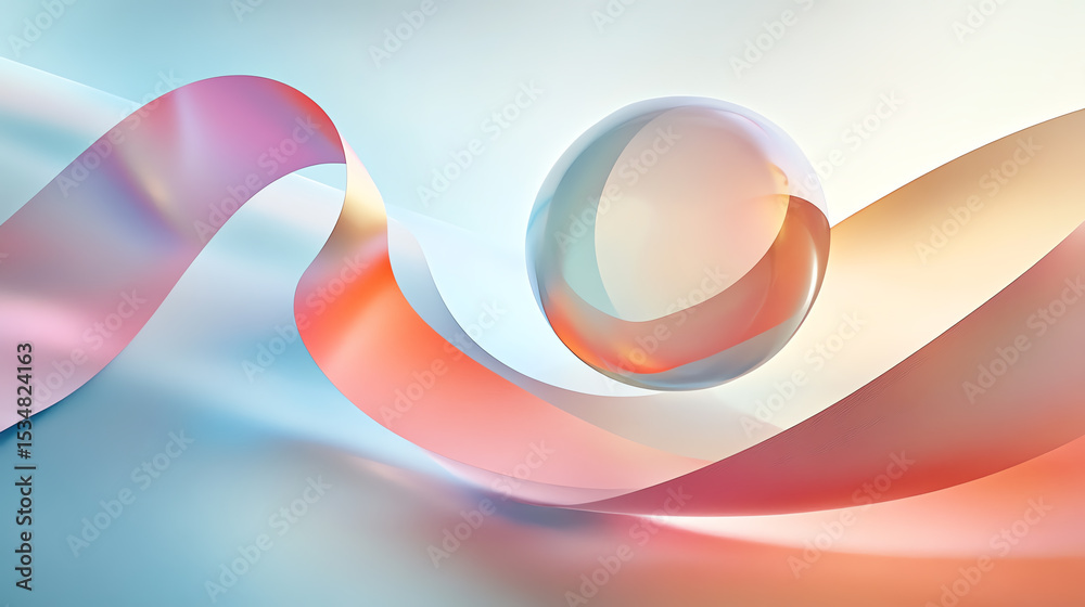Aufkleber Abstract design featuring a colorful ribbon and sphere against a soft gradient background, creating a sense of depth and motion.