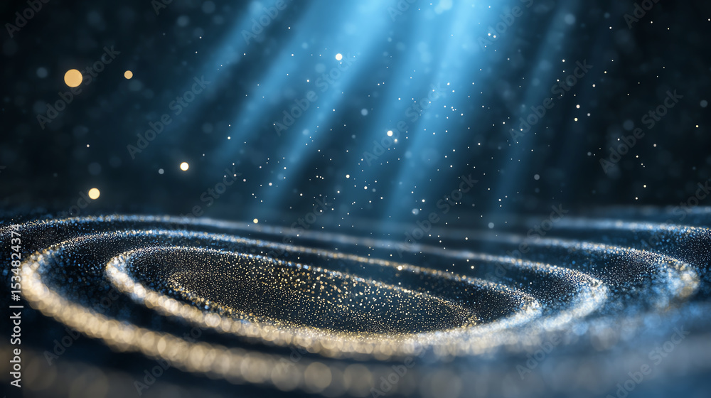 Poster Abstract representation of light beams interacting with a surface, creating mesmerizing wave patterns and glittering effects.