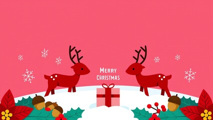 Fototapeta premium A festive and colorful Christmas illustration with a pink background