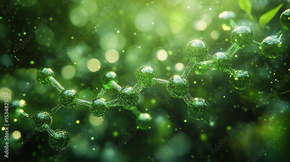 Aufkleber Close-up view of a molecular structure with glowing green elements, symbolizing innovation and the future of science.