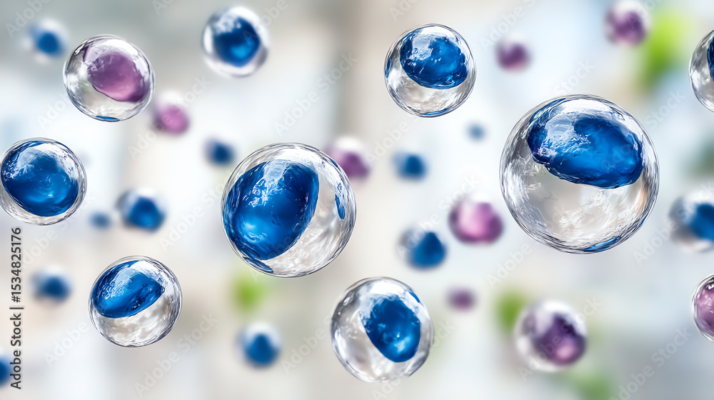 Poster Close-up view of colorful bubbles floating in the air, representing the beauty of science and nature in harmony.