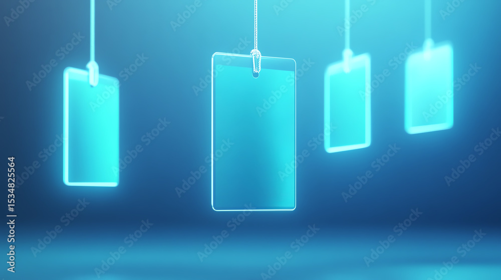 Poster futuristic transparent panels hanging in a modern space, showcasing innovation and sleek design for 