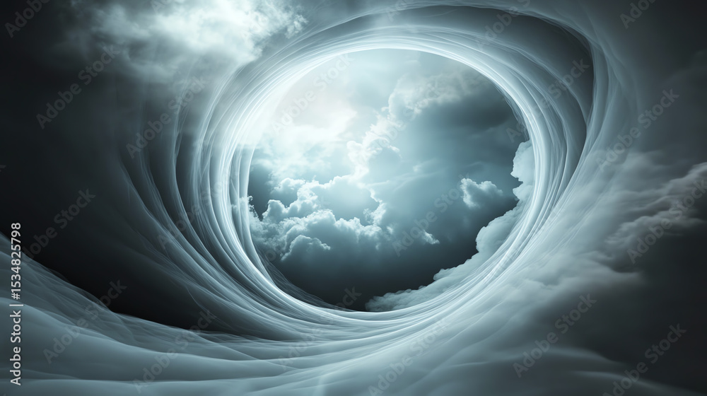 Aufkleber Surreal clouds swirl around a luminous portal, creating an otherworldly atmosphere that beckons exploration of the unknown.