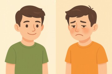 Happy and Sad Emotions in Young Boy Characters Illustration