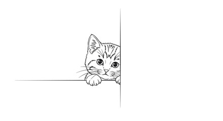 Obraz premium Playful Gray Tabby Cat With Distinctive Markings Looking Curiously Over A Surface