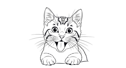Illustration Of A Playful Cat With Open Mouth Viewed From Front With Detailed Features