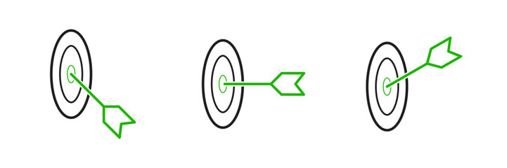 Isometric Green Target Arrow Icons – Line Style Symbols for Goal, Focus, and Precision