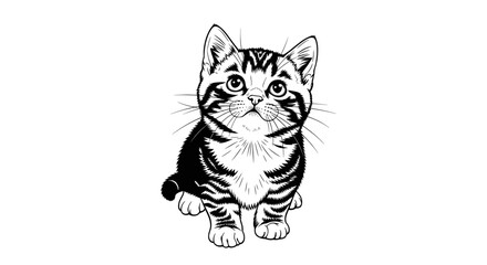 Obraz premium Cute Striped Kitten Sitting Inquisitively With Bright Eyes and Prominent Whiskers